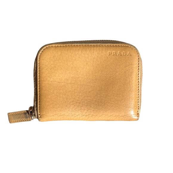 Prada Vitello Daino Tan Leather Zip Wallet Small Bifold Made in Italy - Picture 1 of 15